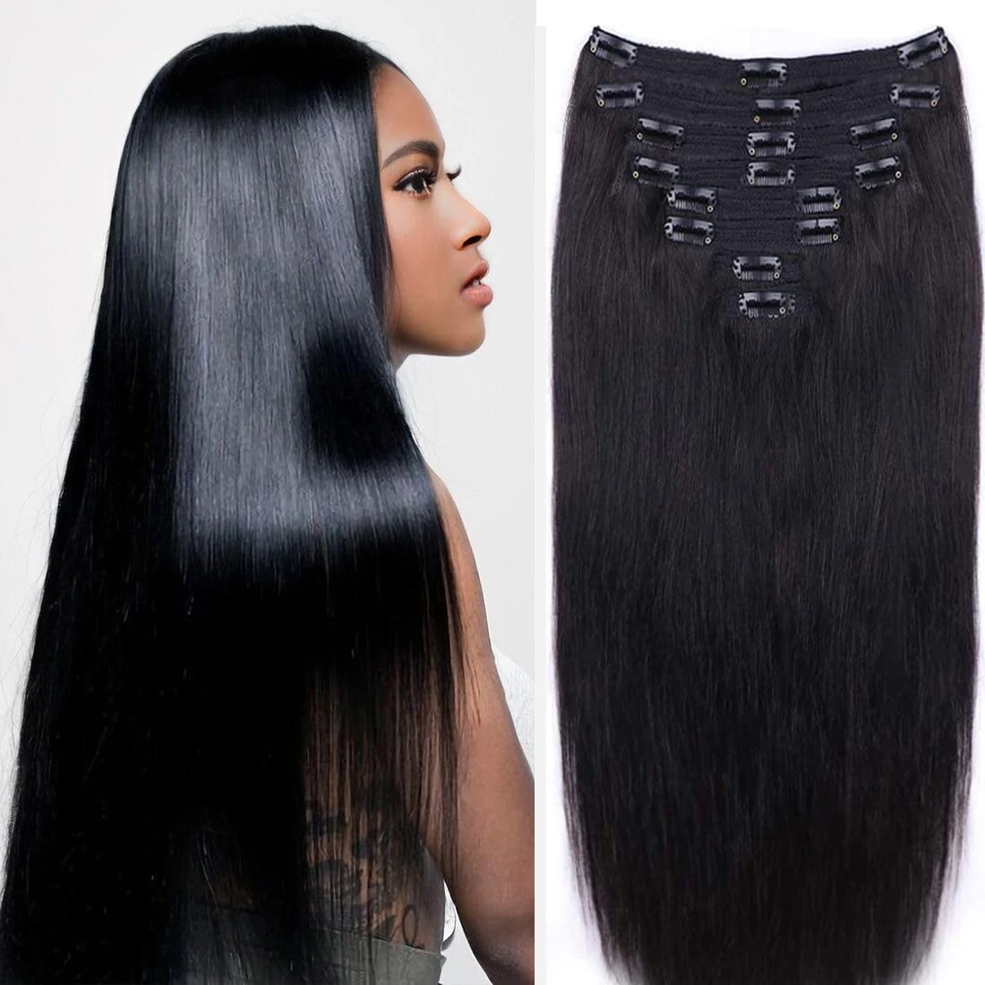 Natural Straight Clip in Hair Extensions Human Hair Seamless Clip in Extensions 100% Unprocessed Full Head Brazilian Virgin Hair