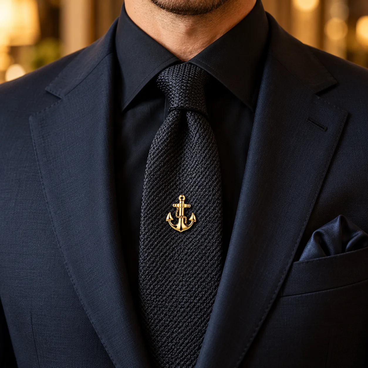 Men Nautical Anchor Tie Pin with Chain, Ship Wheel Sailboat Tie Tack Brooch for Business Wedding Formal Suit Accessory Gift