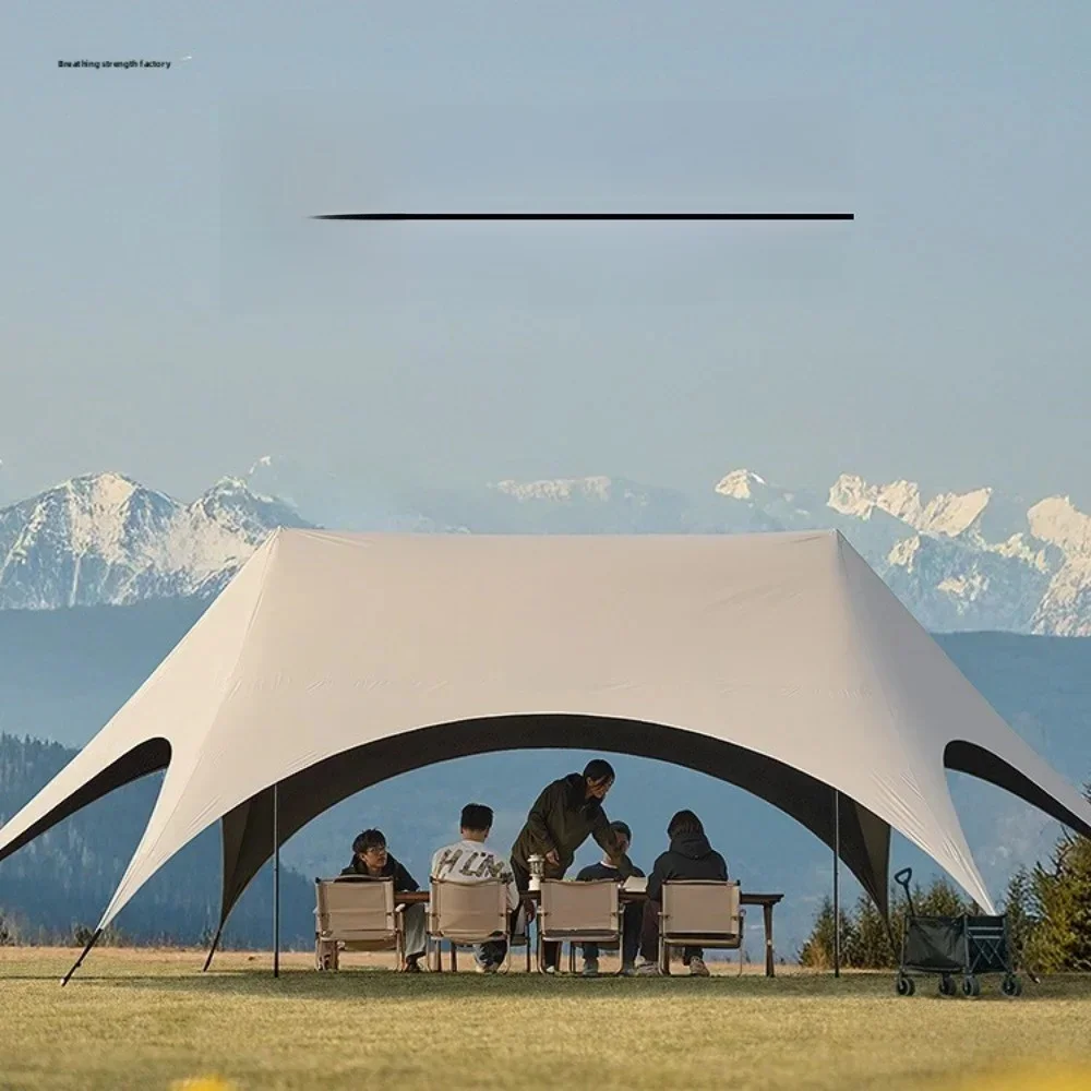 Outdoor camping verduisterende zeshoekige luifeltent instant pop-up zonnescherm met tafel en stoelen eenvoudig op te zetten voor luie campers - afbeelding 2