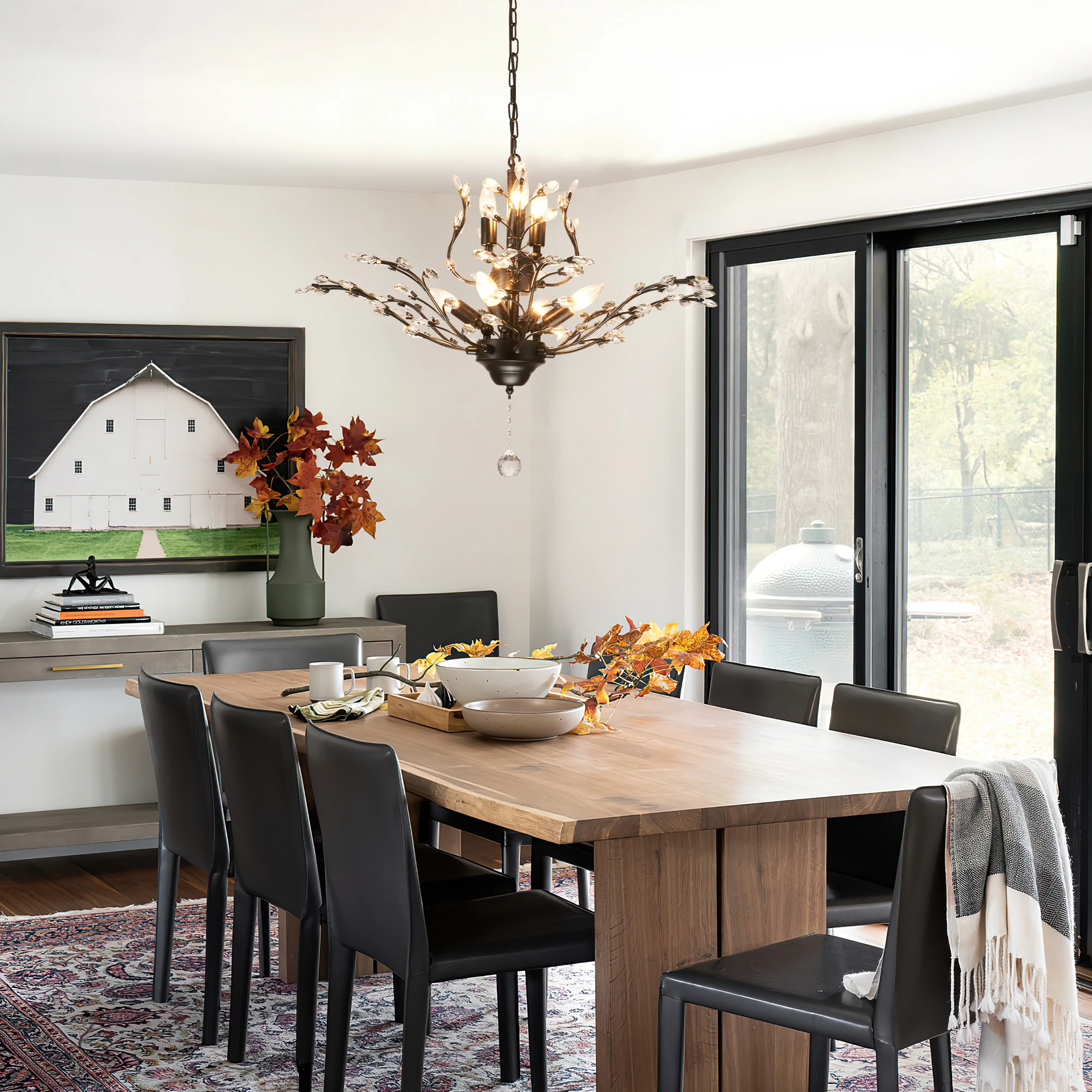 ثريا كريستال نباتية حديثة مقاس 30 بوصة مع 7 مصابيح، مناسبة لغرف النوم وغرف المعيشة.