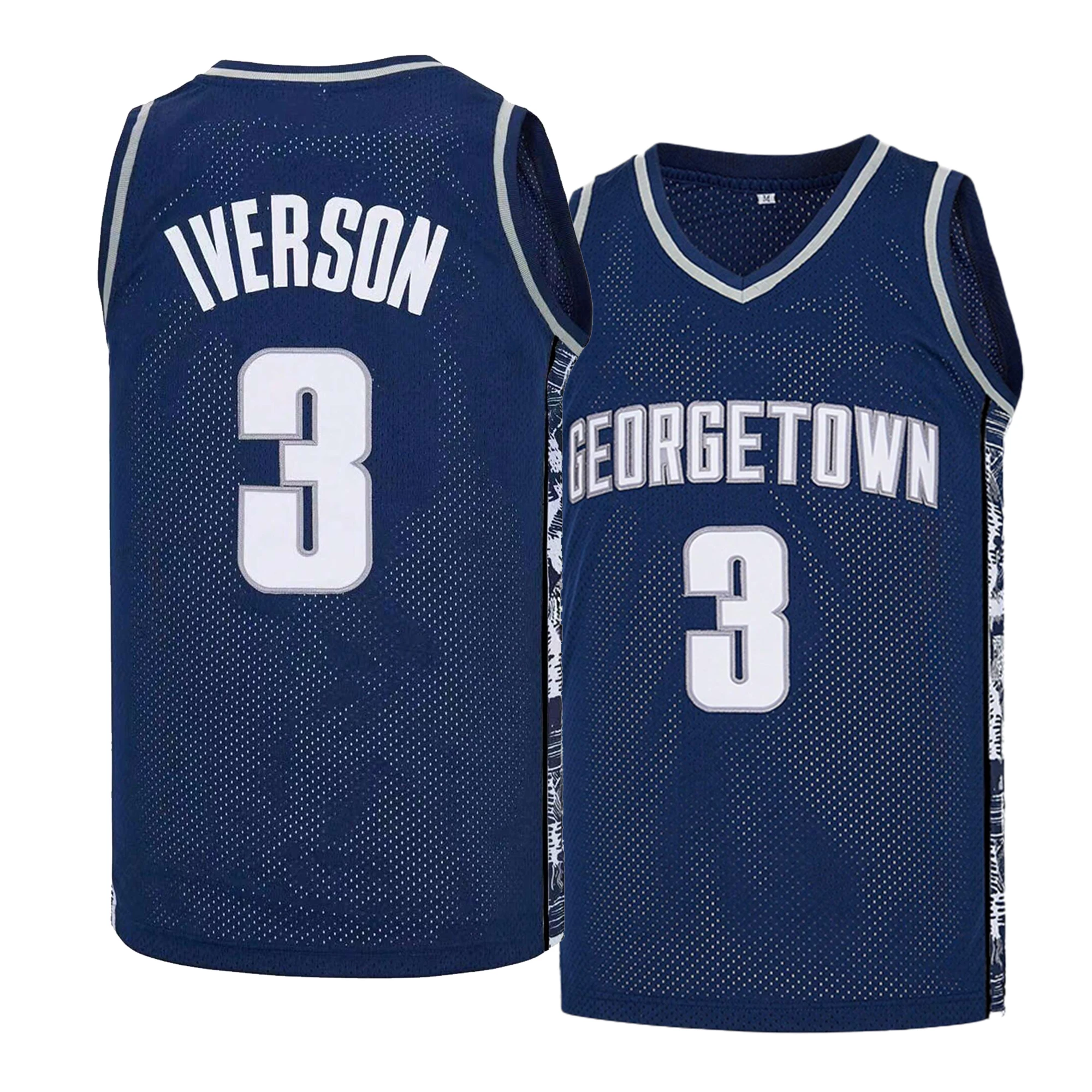 Men's #3 Georgetown University Lverson Blue Gray Basketball Jersey, Letter Embroidered Retro Basketball Vest, Fan Gift