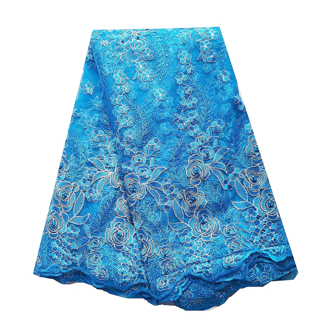 

African Lace Fabric 5 Yards Blue Purple White Nigerian Lace Materials with Stones Beaded Bridal ASO EBI Fabric PL048