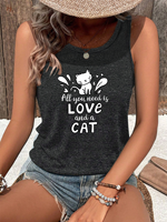 Aee You Need Id Love And A Cat  Fashion Funny Sports Women's Tank Top Loose O Neck Sleeveless Casual Tank