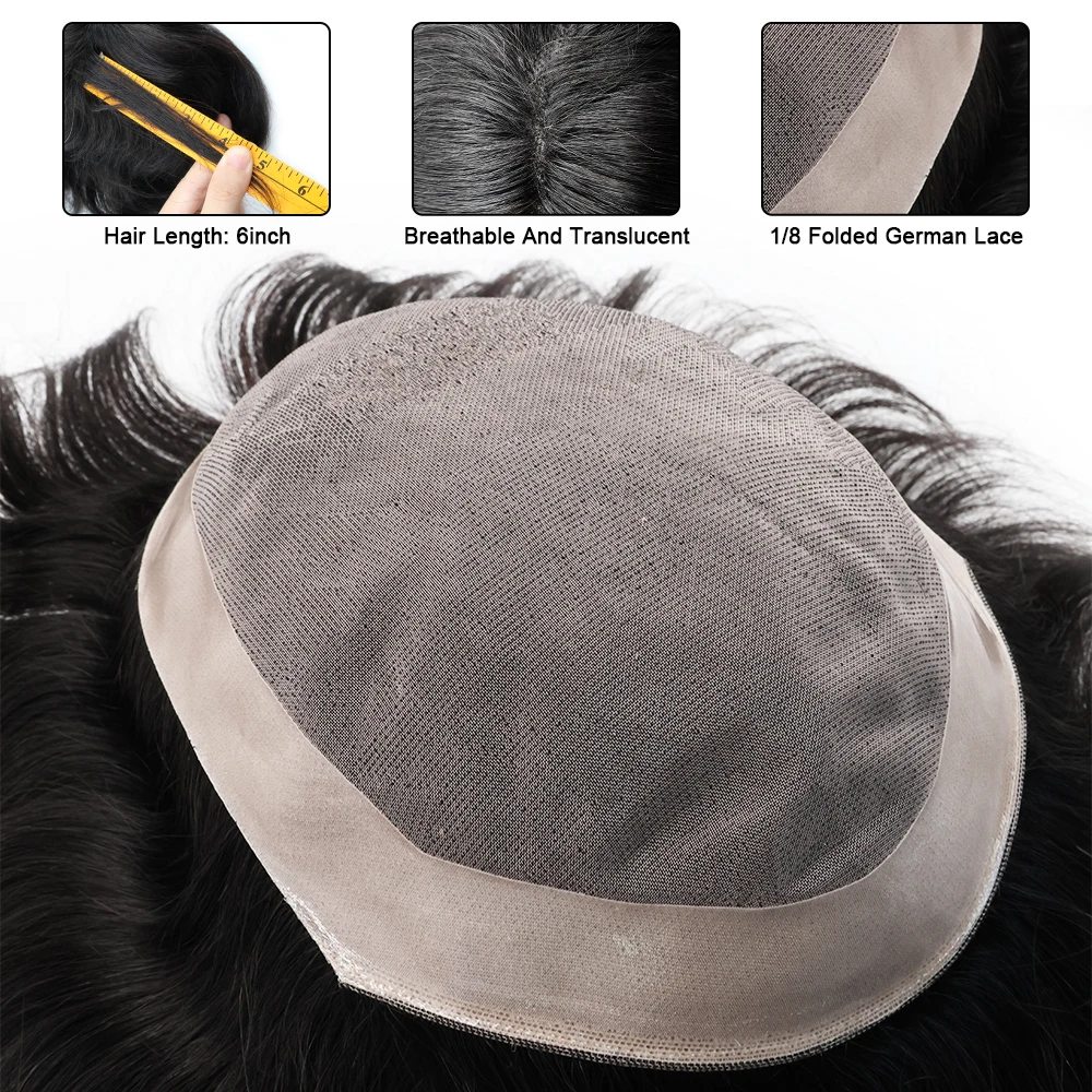 Toupee For Men Hair Piece Fine Mono Lace Hair Replacement System European Human Hair Mens Toupee Durable NPU Around Hair System