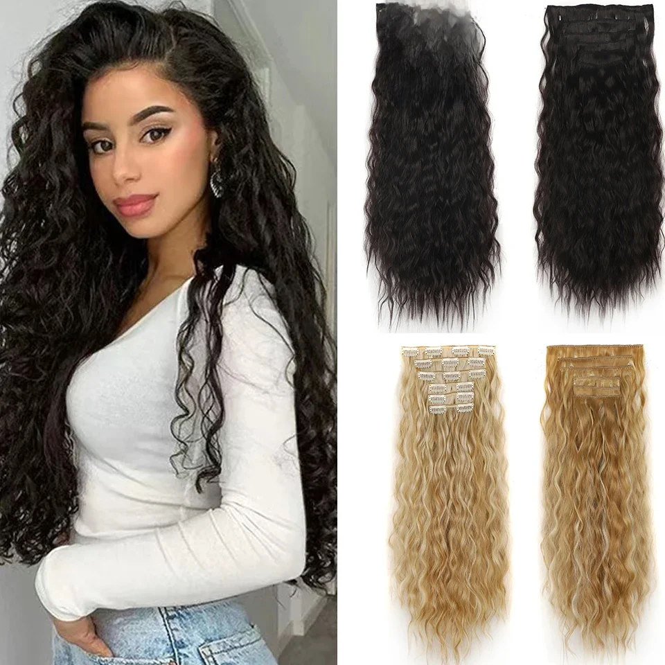16Clips Clip in Haar verlängerung lange gewellte synthetische Perücken für Frauen 6 teile/satz 20