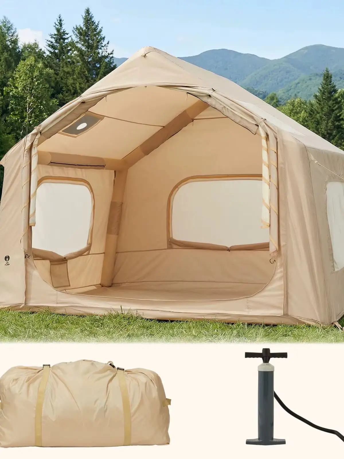 HiMISS Großes aufblasbares Campingzelt für 4-6 Erwachsene, Familien-Outdoor-Unterstand, schneller Aufbau mit Handpumpe, tragbar und wetterbeständig, perfekt zum Wandern und Campen.