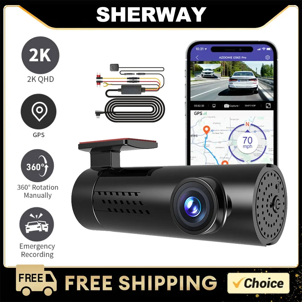 2K Dash Cam Mini Car DVR Drive Video Recorder 24-Hour Parking Monitoring Wifi Camera IR Night Vision GPS Dashcam Camcorder