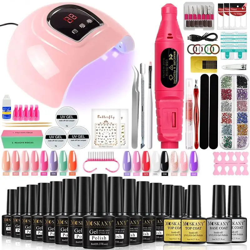 

Nail Set Nail Gel Tools Kit 54W Nail Lamp 16Colors UV Gel Nail Polish Kit Contains Base Coat Top Coat Nail Drill Machine Nail Ki