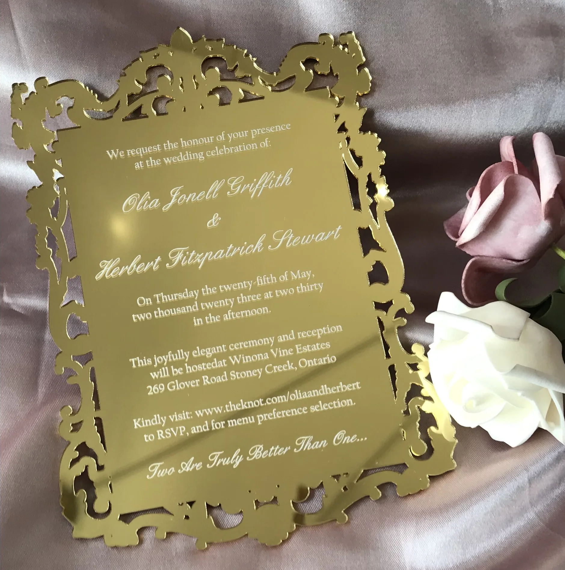 10pcs Custom Acrylic Invitation,Mirror Gold Invite Personalized Envelope,Laser Cut Acrylic Wedding Invitation for Decoration