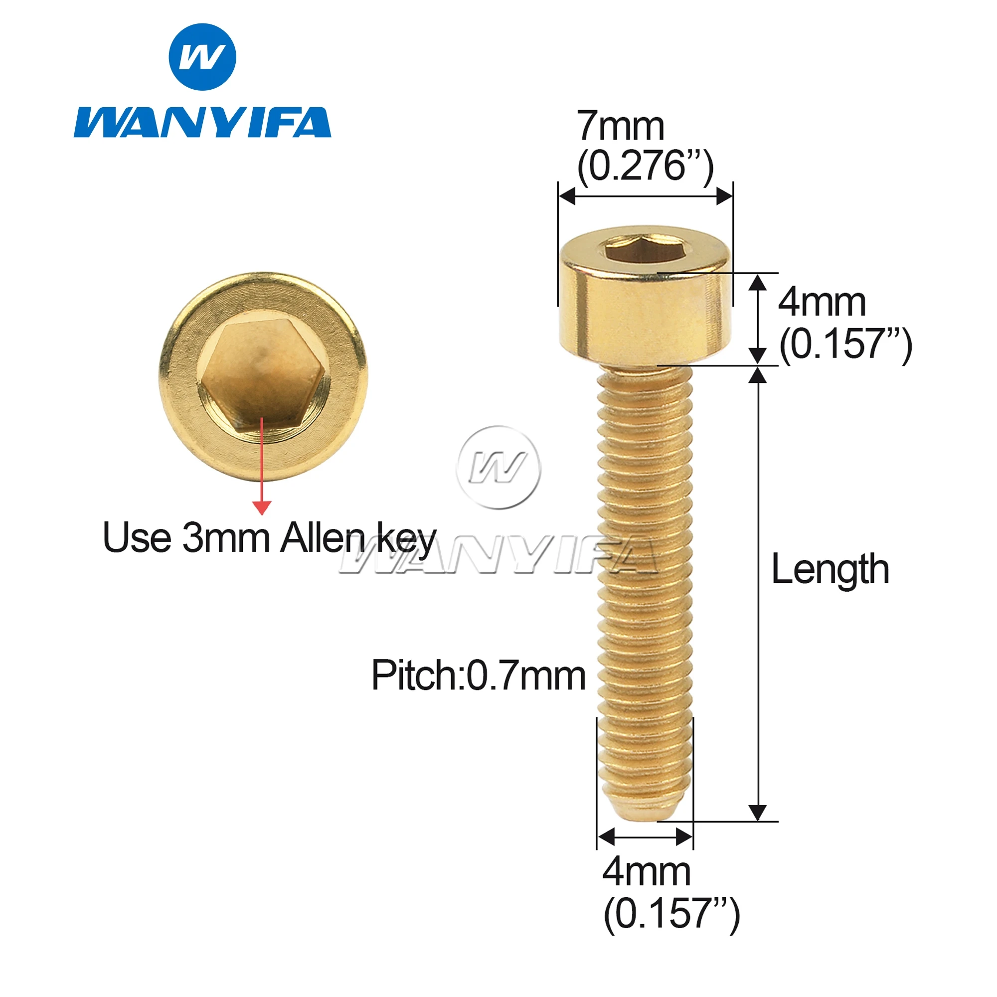 Wanyifa Titanium Bolt M4x10/12/15/20mm Allen Key Socket Square Head Screws Bicycle Ti Fastener