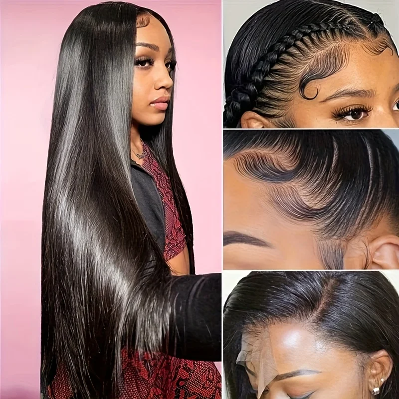 200 Dichte, knochengerade, 76,2 cm, Echthaar-Spitze-Frontal-Perücken, vorgezupfte, leimlose Perücken, Spitzenverschluss-Perücke mit Babyhaar