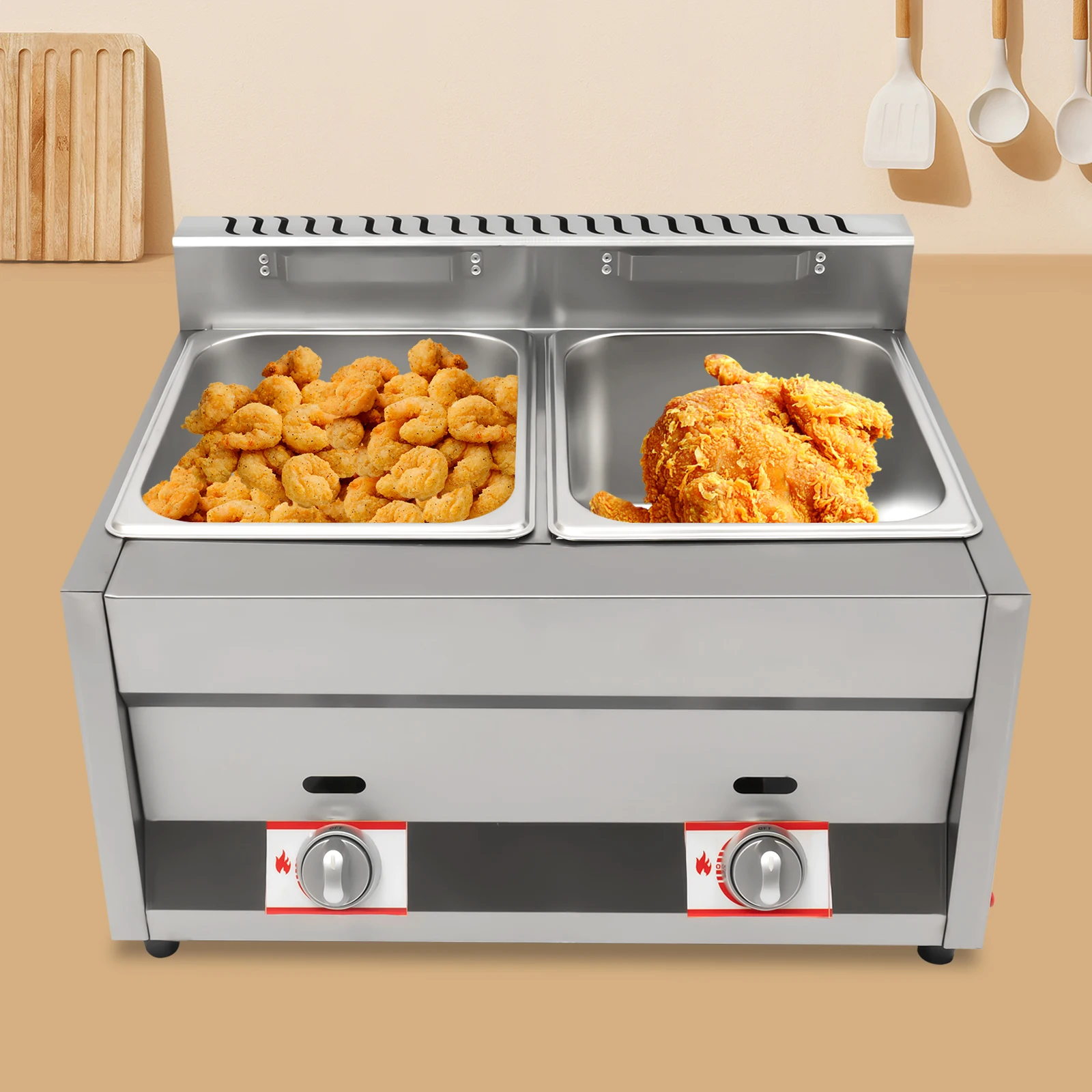Коммерческая настольная газовая фритюрница на 12 л, фритюрница с 2 крыльями, пропановая нержавеющая сталь для супермаркетов, отелей, столовых приборов, ресторанов