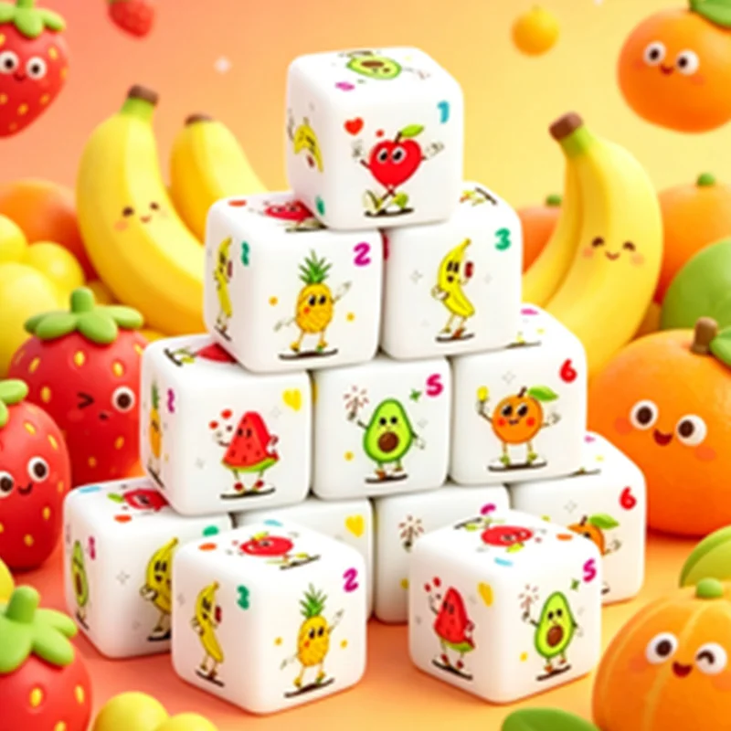 12Pcs Fruit Theme D6 Dice Set for Board Games  RPG Tabletop Party Great for Family Gathering and Friend Gift