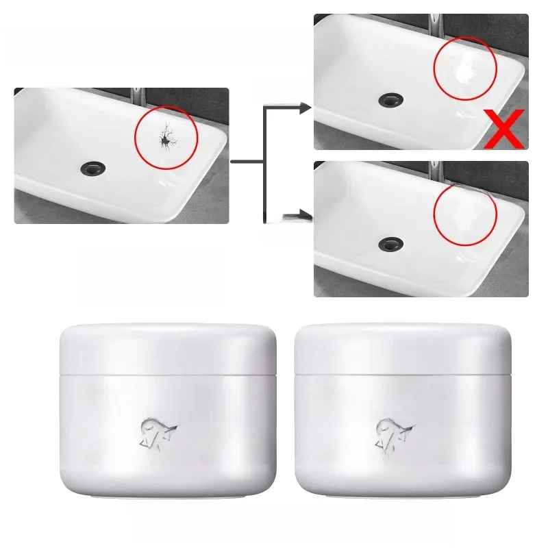 Pâte de réparation en céramique 100g, 2 pièces, séchage rapide, porcelaine blanche, puce de fissure, Kit de réparation de porcelaine, lavabo, toilettes, baignoire, carrelage adhésif