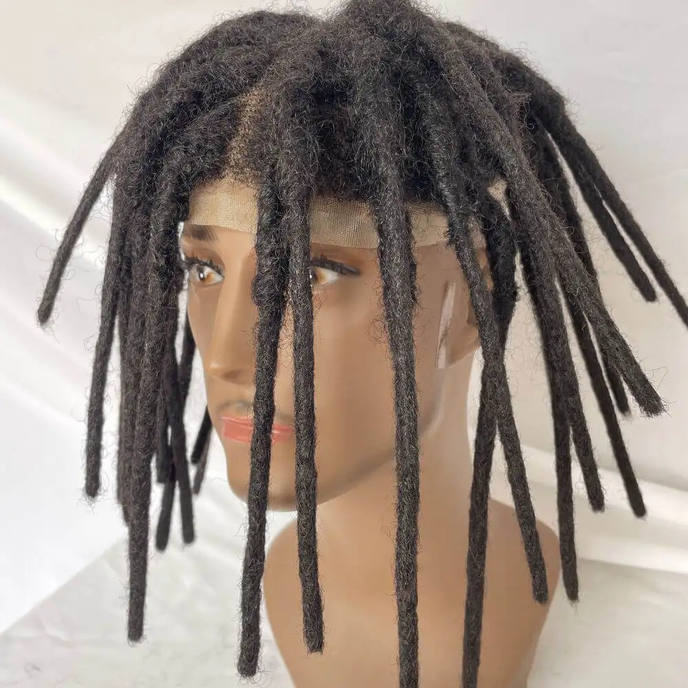 Pwigs 12inch Transparent Full Lace Base Afro Dreadlock Extensions Toupee For Men Human Hair Dreadlock Men Wigs