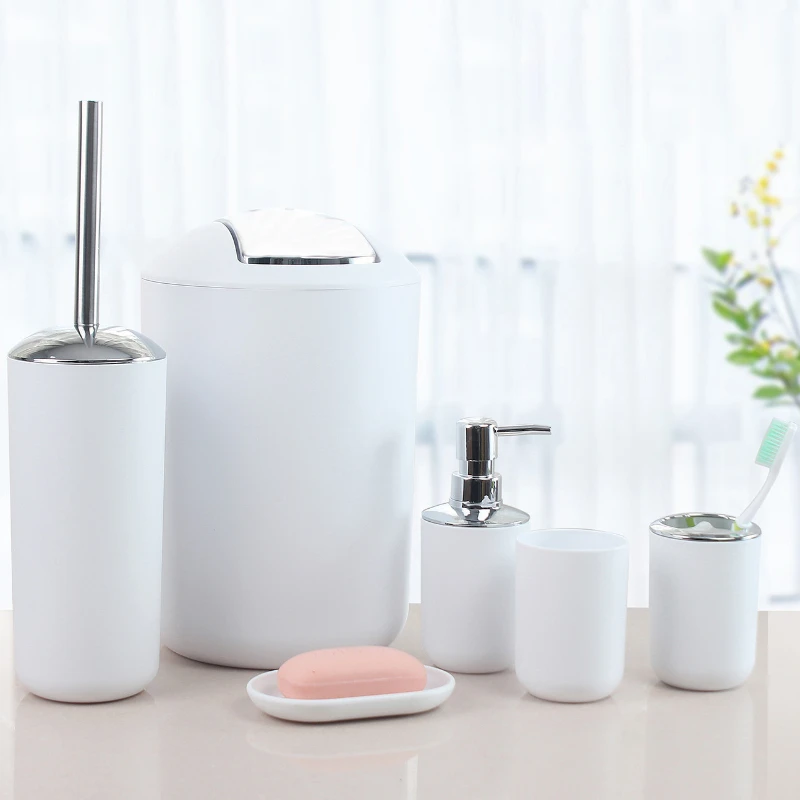 4/6pcs New Bathroom Set Soap Dispenser Toothbrush Holder Toilet Brush Trash Can Soap Dish Bathroom Practical Accessories