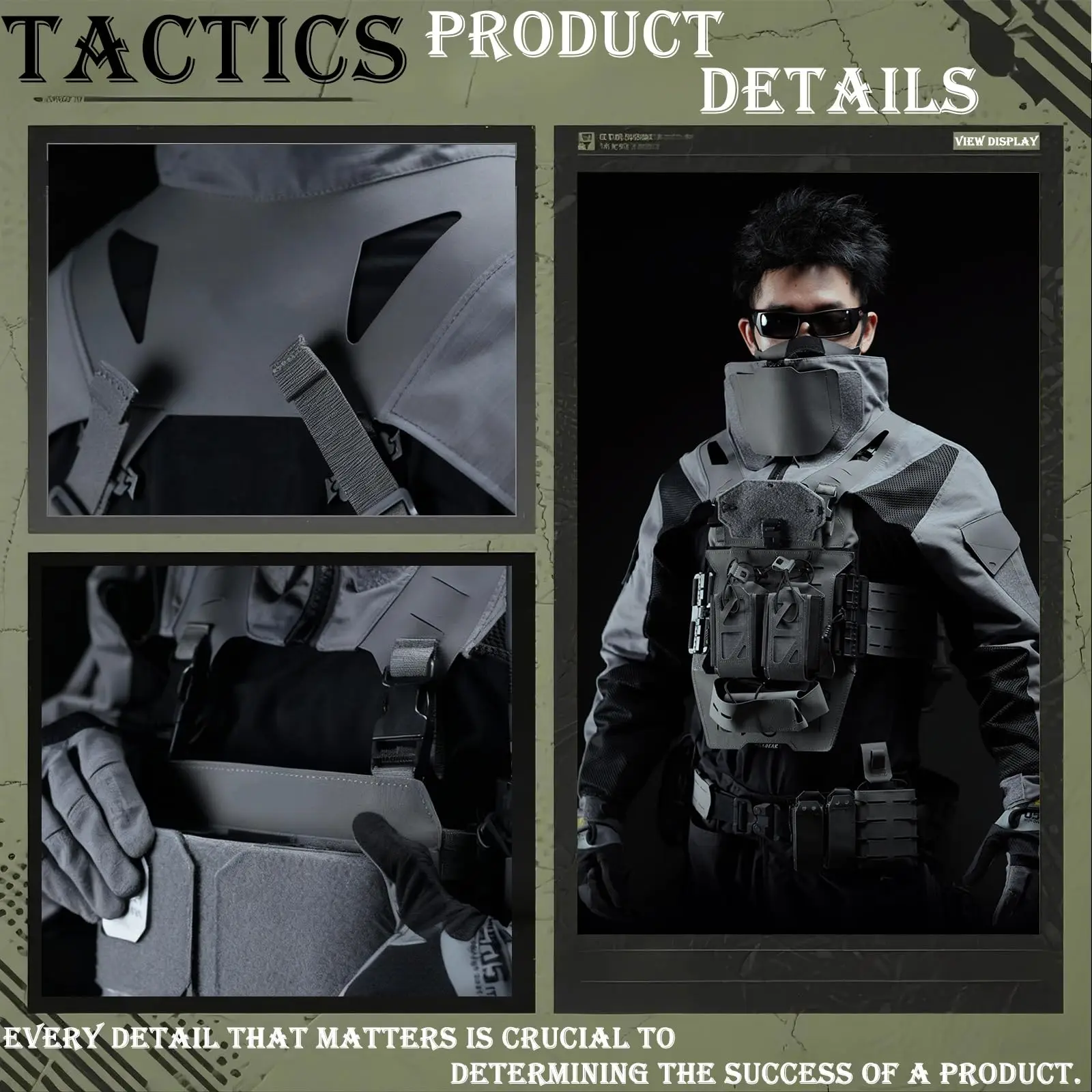 سترة صيد موحدة قتالية تكتيكية مع حقيبة ثلاثية ماج، أكمام قتالية خفيفة الوزن ومريحة للتنفس #2