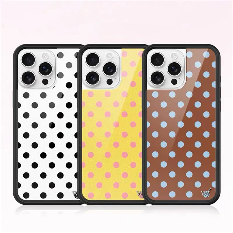 

Wlidflower Fashion polka dot phone case for iPhone 12 13Pro 14 15plus Spot Dog 16promax 15 14Pro 16 Deer Bear cute Bottom cover