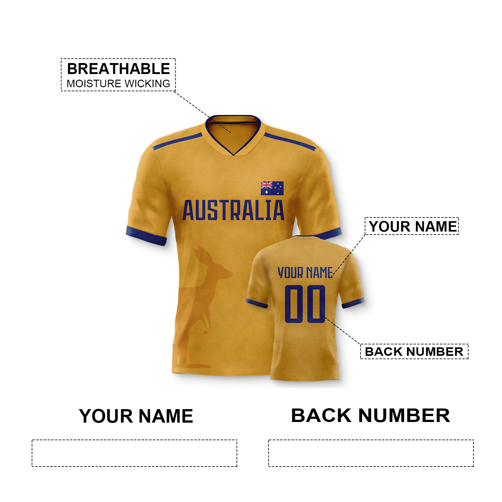 Custom Men's Australia Soccer Jerseys Personalized Name Number Football Shirt Team Training  Jersey for Women Kids