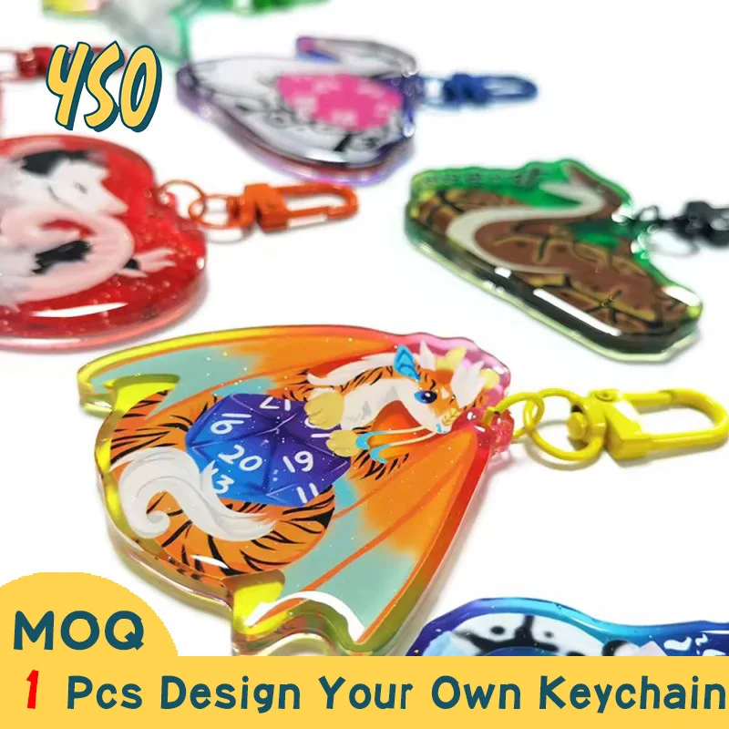 YSO CNC Diamond Cut Delicacy Wholesale Cartoon Animation Acrylic Custom Key Chain Colorful Charms