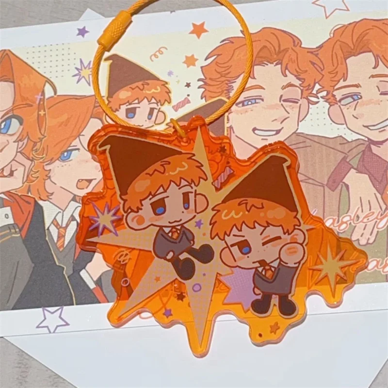 Movie Fred George Weasley Twins Cosplay Keychain Acrylic Pendant Ornament Key Chain Backpack Accessories Keyring Jewelry Prop