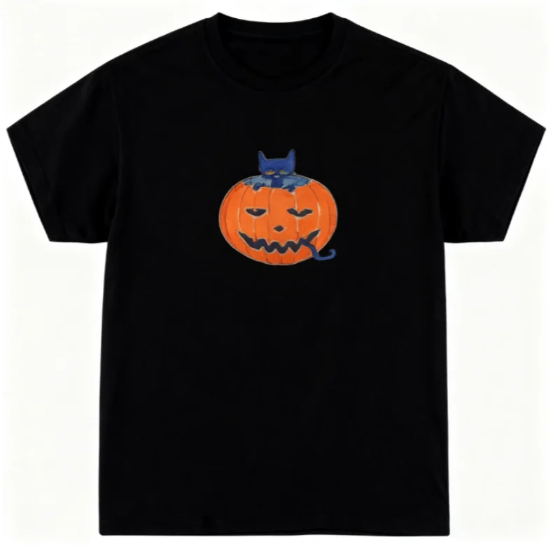 

100% хлопок Pete The Cat Pumpkin Fall Shirt Футболка для мужчин и женщин унисекс Y2K Harajuku Эстетическая модная мягкая дышащая свободная футболка