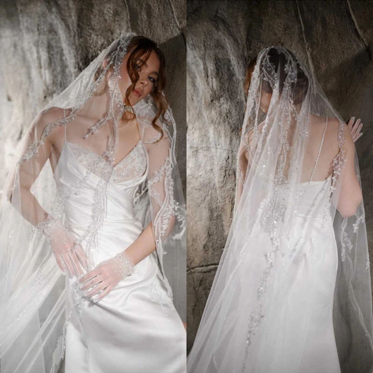 

Customized Long Wedding Veils Tulle Bridal Veil Appliques High Quality 3D Flowers Lace Wedding Veil