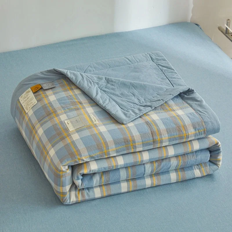 Volledig katoenen zomer quilt met lange stapel airconditioning gewatteerd quilt wasbaar plaid Zacht dekbed voor dubbel twin queensize bed - afbeelding 2