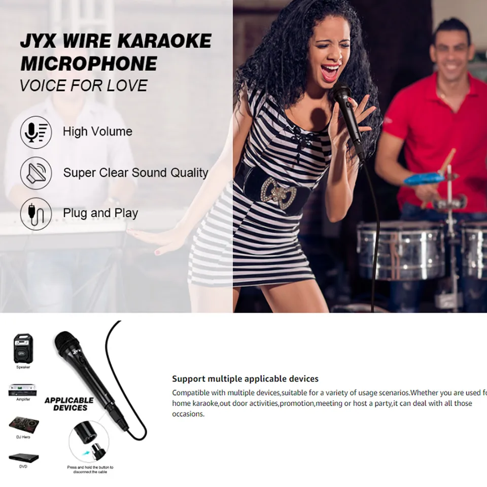 Micrófono dinámico de karaoke vocal de mano con cable y interruptor de encendido/apagado para máquinas de karaoke, altavoces, amplificadores, mezcladoras y sistemas de PA 6