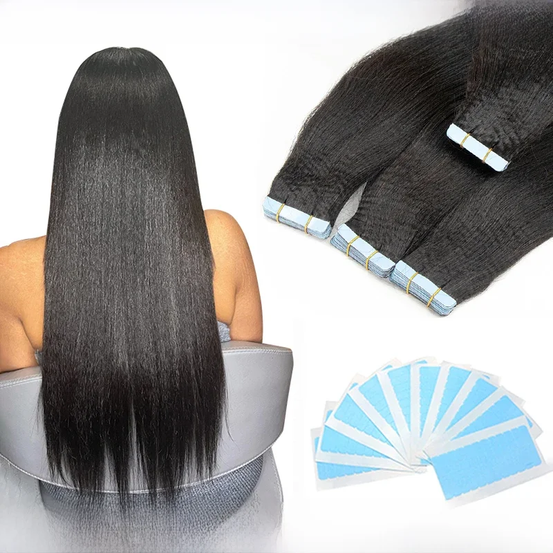 MRS HAIR Light Yaki Tape-in Haarverlengingen Echt Haar Cuticle Remy Tape-in Extensions SilkPressed Yaki Tape-ins 12-26 inch 20 stuks - afbeelding 2