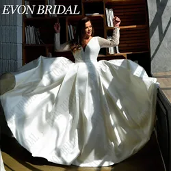 EVON BRIDAL Sparkling Plus Size Wedding Dresses Double V-Neck Backless Long Sleeves Satin A-Line Elegant Vestidos De Novia