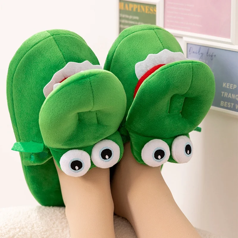 New Kawaii Winter Warm Soft Indoor Floor Slippers Women Men Children Shoes Paw Funny Animal Christmas Crocodile Plush Slippers