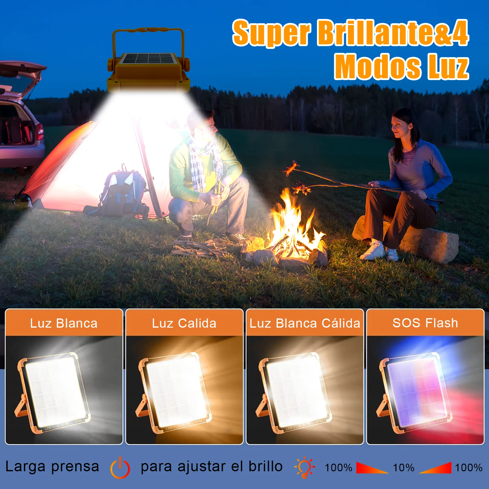 INDMIRD Lanterna LED Solar portátil, Luz de tenda recarregável, Emergência Night Market Light, Lâmpada de acampamento ao ar livre, 100W