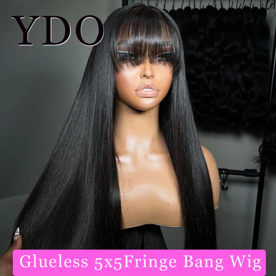 

Glueless Silky Straight 5x5 HD Lace Closure Human Hair Wigs With Bang Natural Color Peruvian Remy 6x6 Lace Front Human Hair Wigs