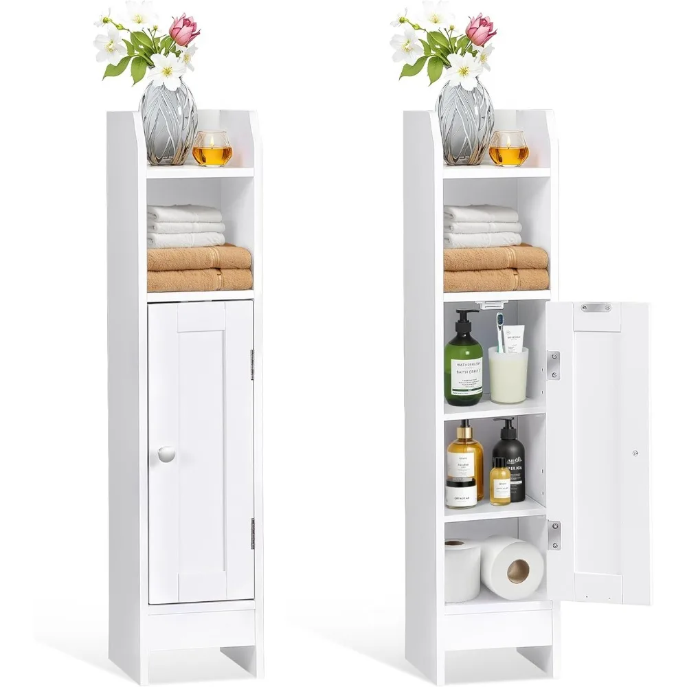 Slim Bathroom Storage Cabinet, Narrow Bathroom Cabinet with Door and Adjustable Shelves, Freestanding Toilet Paper Storage Cabin
