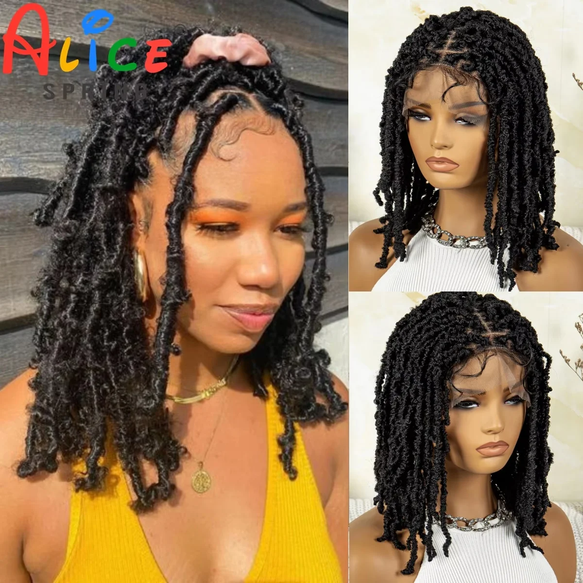 

Synthetic Braided Butterfly Locs Bob Wigs Short Dreadlock Braided Wigs Lace Front Braided Knotless Box Wigs with Baby Hair