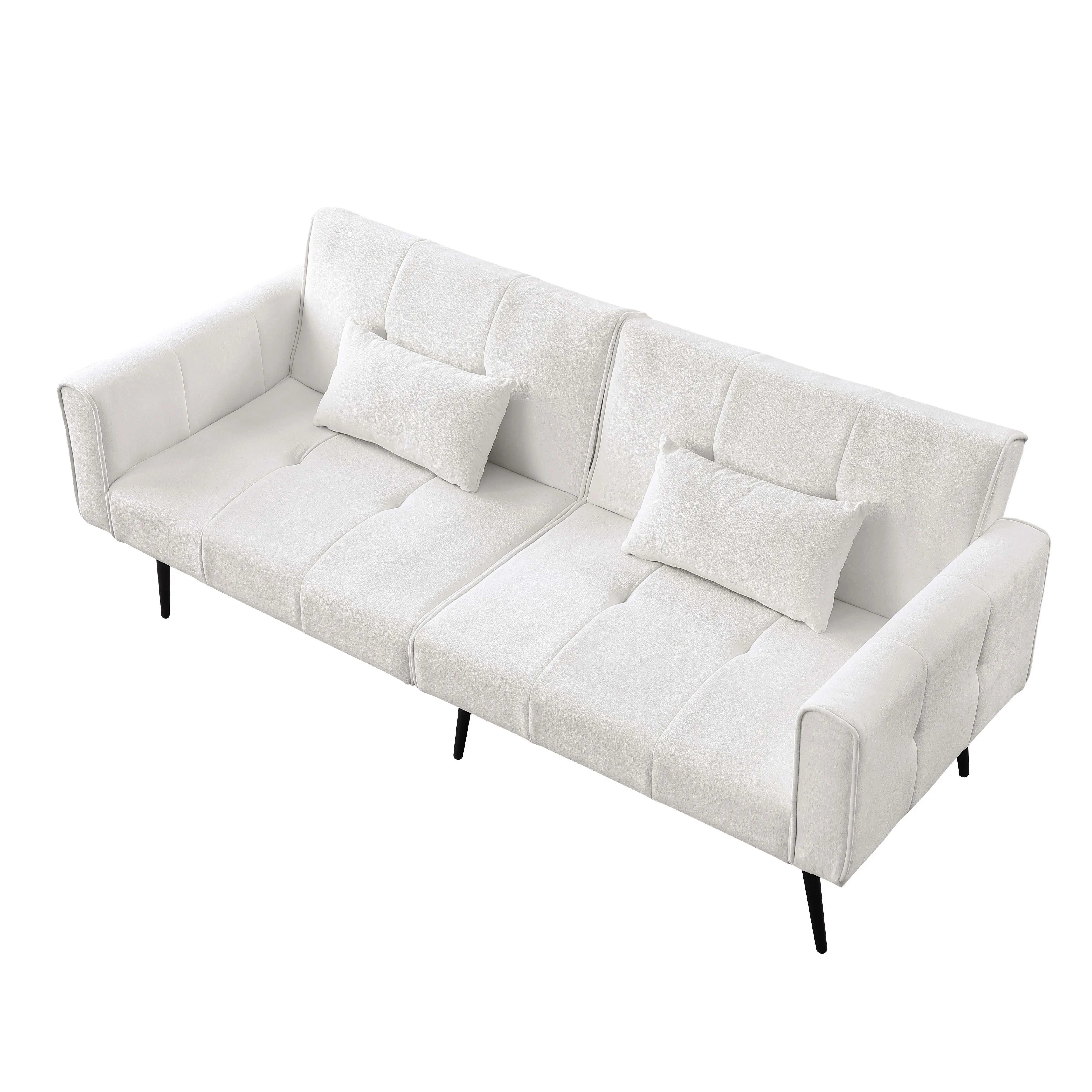 Canapé-lit futon, canapé convertible moderne de 68 pouces avec tissu en velours côtelé et pieds en métal, meuble de salon pliable avec mousse haute résilience pour petits espaces, 175x71x71 cm, beige