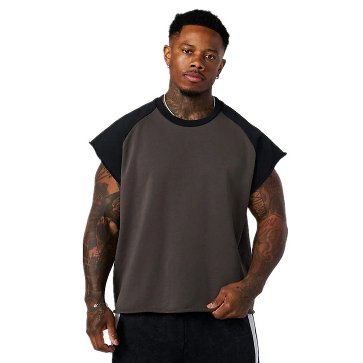 Personalized Men's Raglan Sleeves, Contrasting Short Sleeves, Multi-color Patchwork Street Style, Sharp Shoulders And Sporty Top