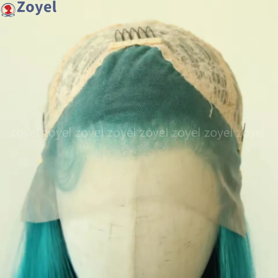 13*4 Teal Groene Synthetische Kant Lange Rechte Smaragdgroene Synthetische Pruik Pre Geplukt Hittebestendige Haar Pruik