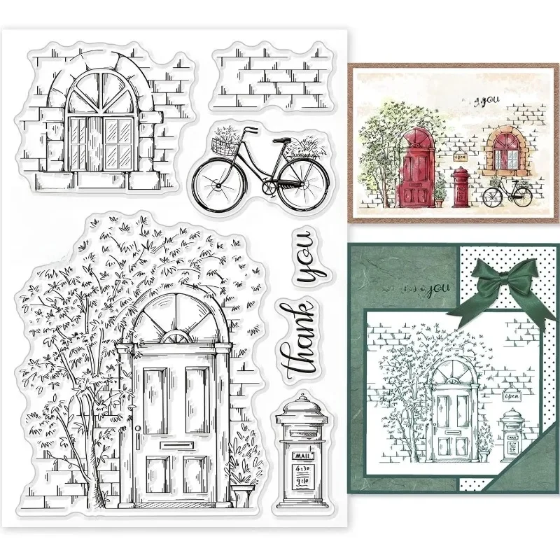 AliExpress 1Sheet Street Scenery Clear Stamps Tree Door Bike Silicone Stamps Windows PostboxTransparent Rubber Seal Stamps for Card Making