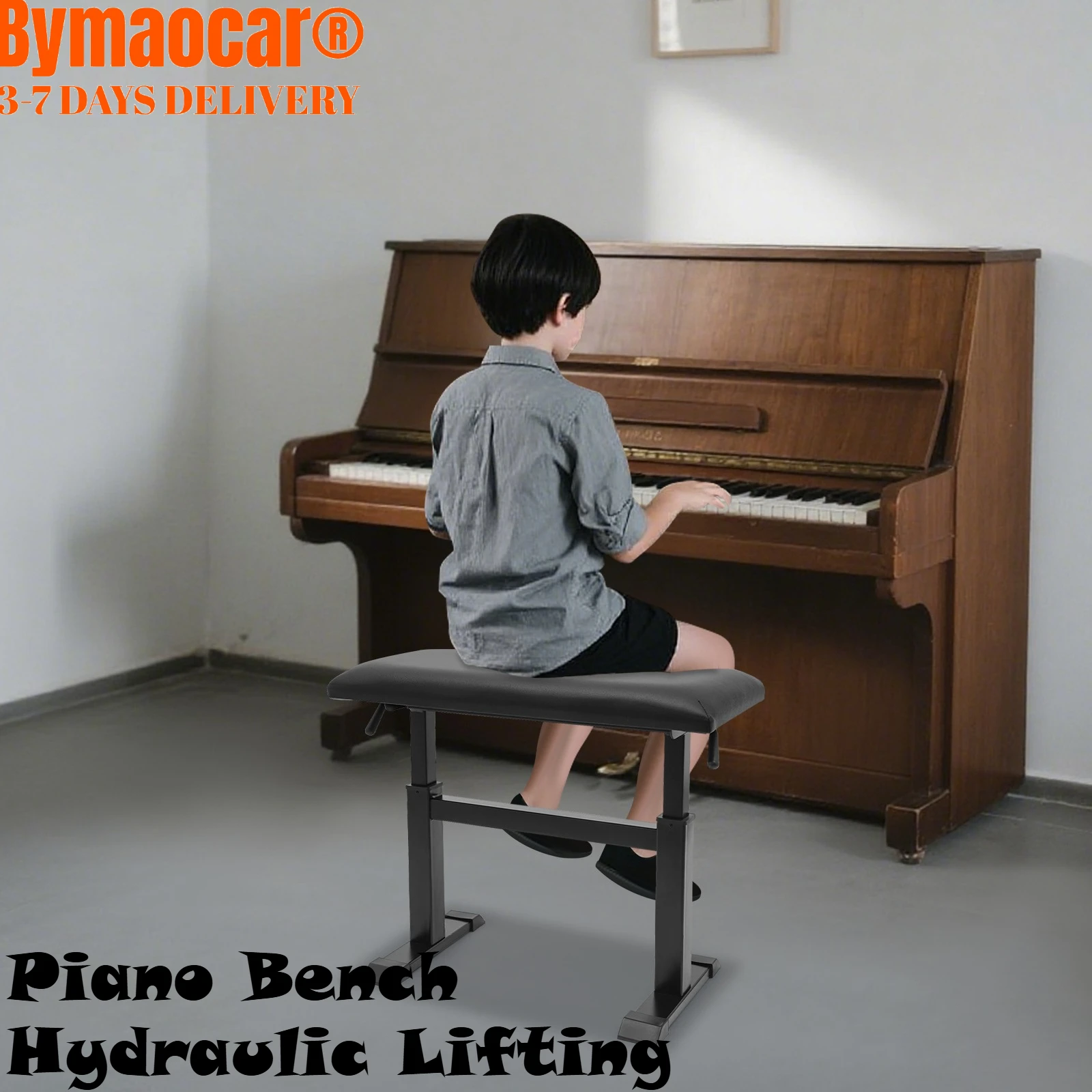 

Height Adjustable Piano Bench, Hydraulic Lifting Keyboard Heavy Duty Stool with Breathable PU Cushion for Bedroom Studio Living