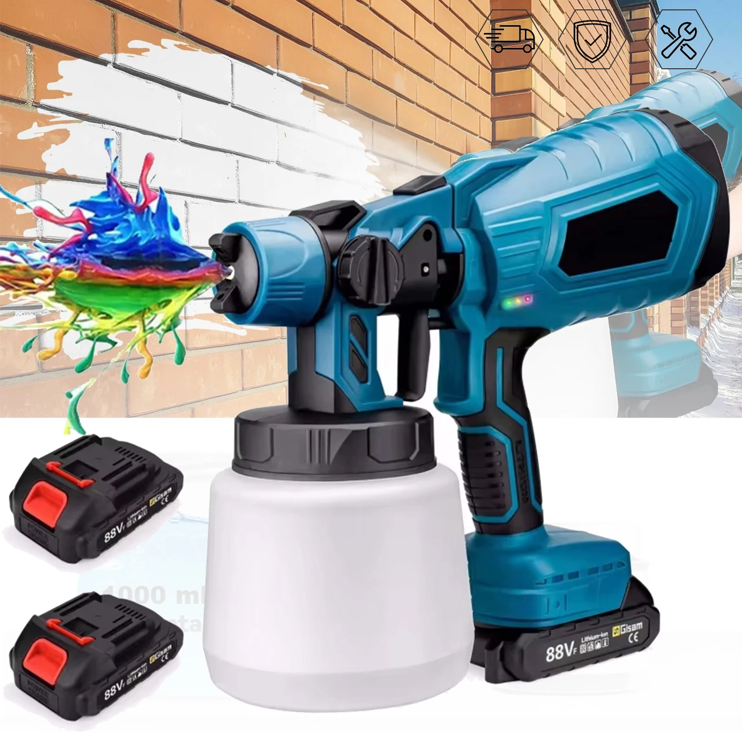 Pistolet de pulvérisation de peinture portable pour la maison 1000ML pistolet de pulvérisation électrique sans fil pulvérisation électrique pour meubles voiture mur porte bricolage