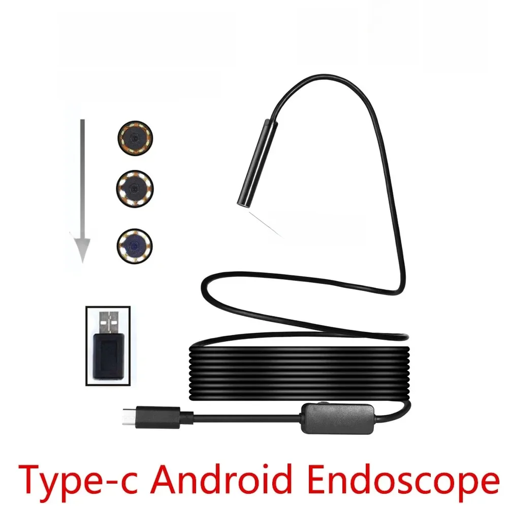 5,5 mm USB Typ-C Android Endoskop Kamera Flexible Schlange USB Typ C Hartdraht 1M 2M 3M 5M 10M Kabel Inspektionskamera Endoskop