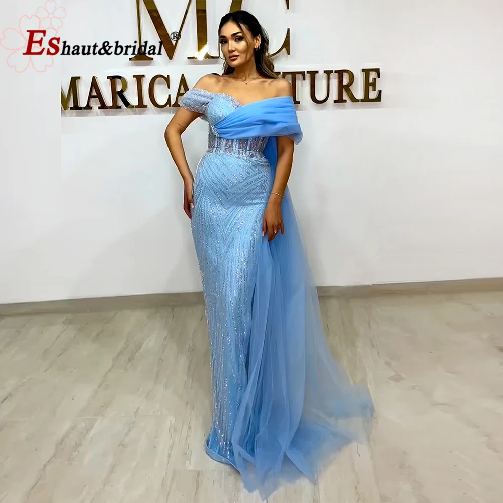 Elegant Mermaid Evening Dresses for Women 2024 Luxury Off the Shoulder Detachable Overskirt Long Formal Prom Wedding Party Gowns