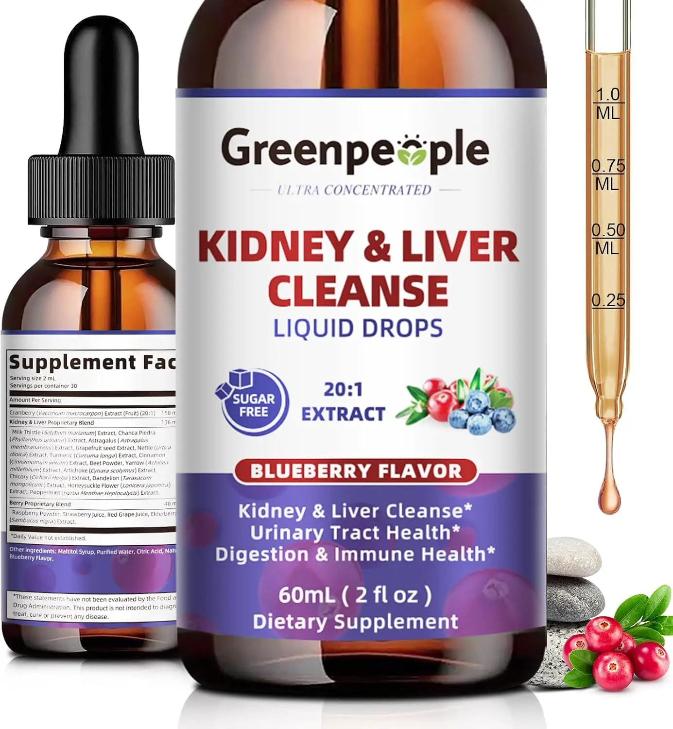 100 Natural 1000mg Cranberry Extract Kidney and Liver Cleansing Drops Urinary & Bladder Health Support