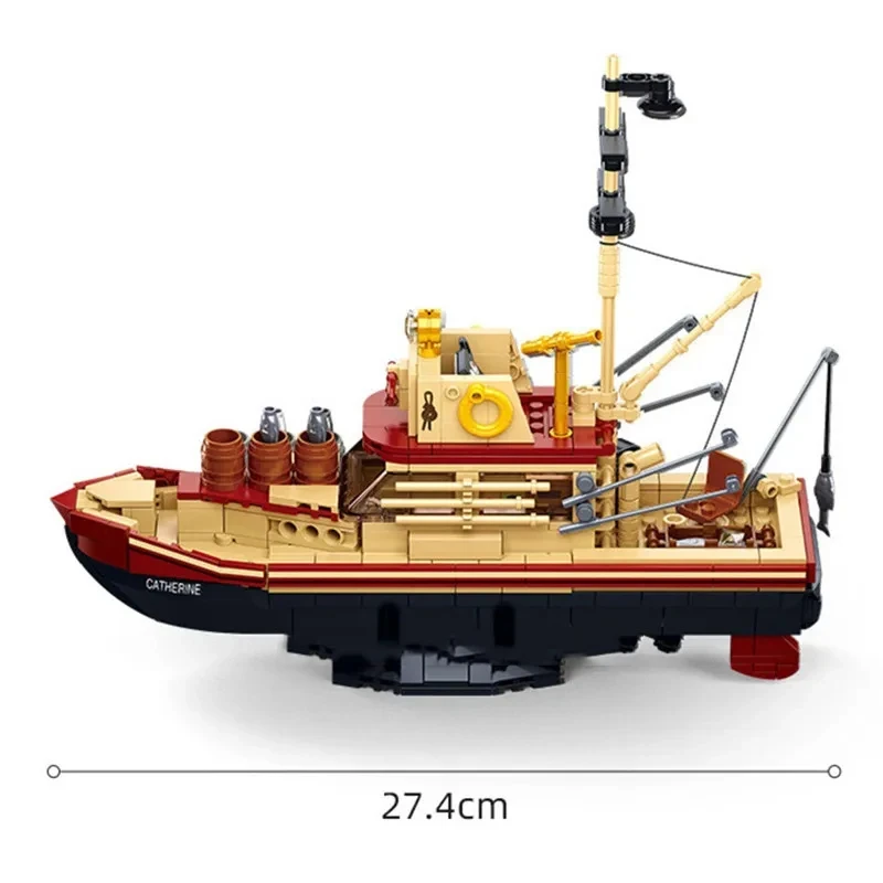 Sluban Fishing Boat Great White Shark Boat Building Blocks Pirate Ship Figures Model Bricks Set DIY Toys For Kids Holiday Gifts