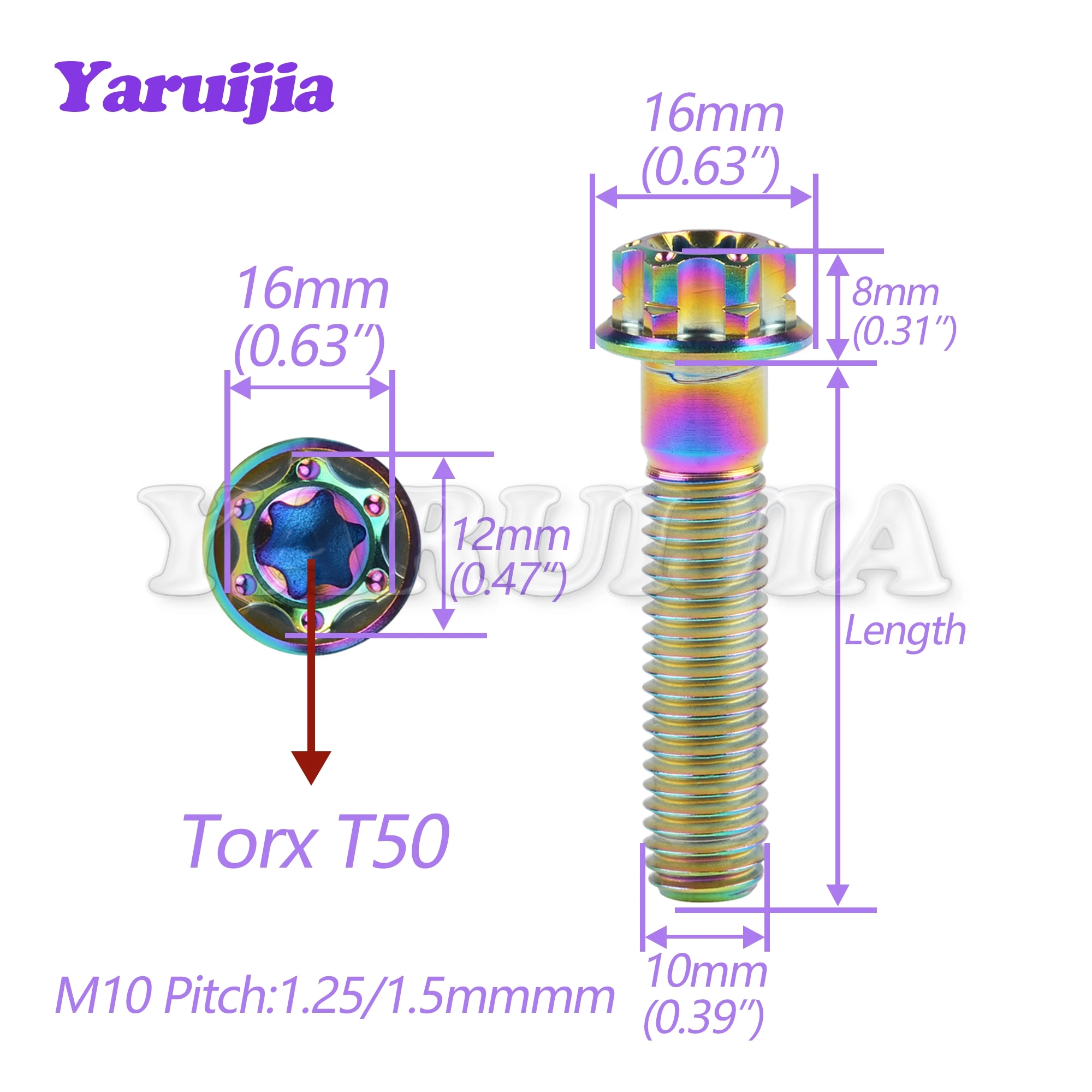 Yaruijia Titanium Bolt M10x15/20/25/30/35/40/45/50/55/60/65/70/75/80/85/90mm Flange Torx Head Screw for Motorcycle Refitted