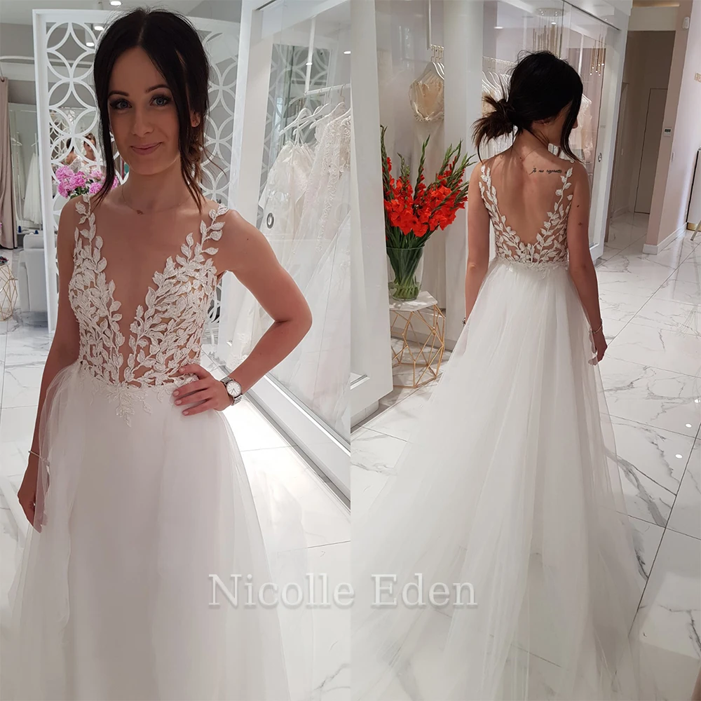 Nicolle Romantic Fancy Wedding Dresses Square Collars Long Sleeves Floral Print Lace up Corset Robe de Mariée Drop Shipping