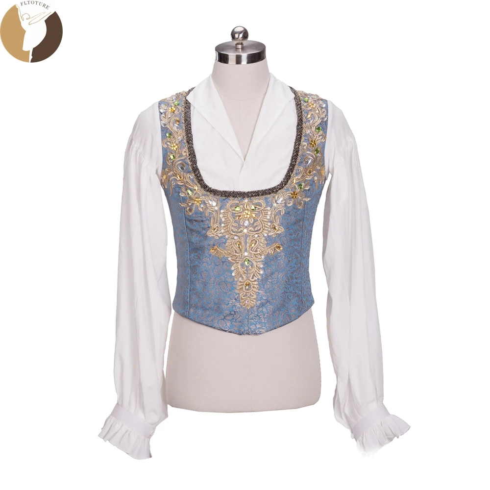 

Fltoture MT014 Professional Blue Man's Tunic With White Undershirt For Ballet Competition Prince Multiple Classical Roles