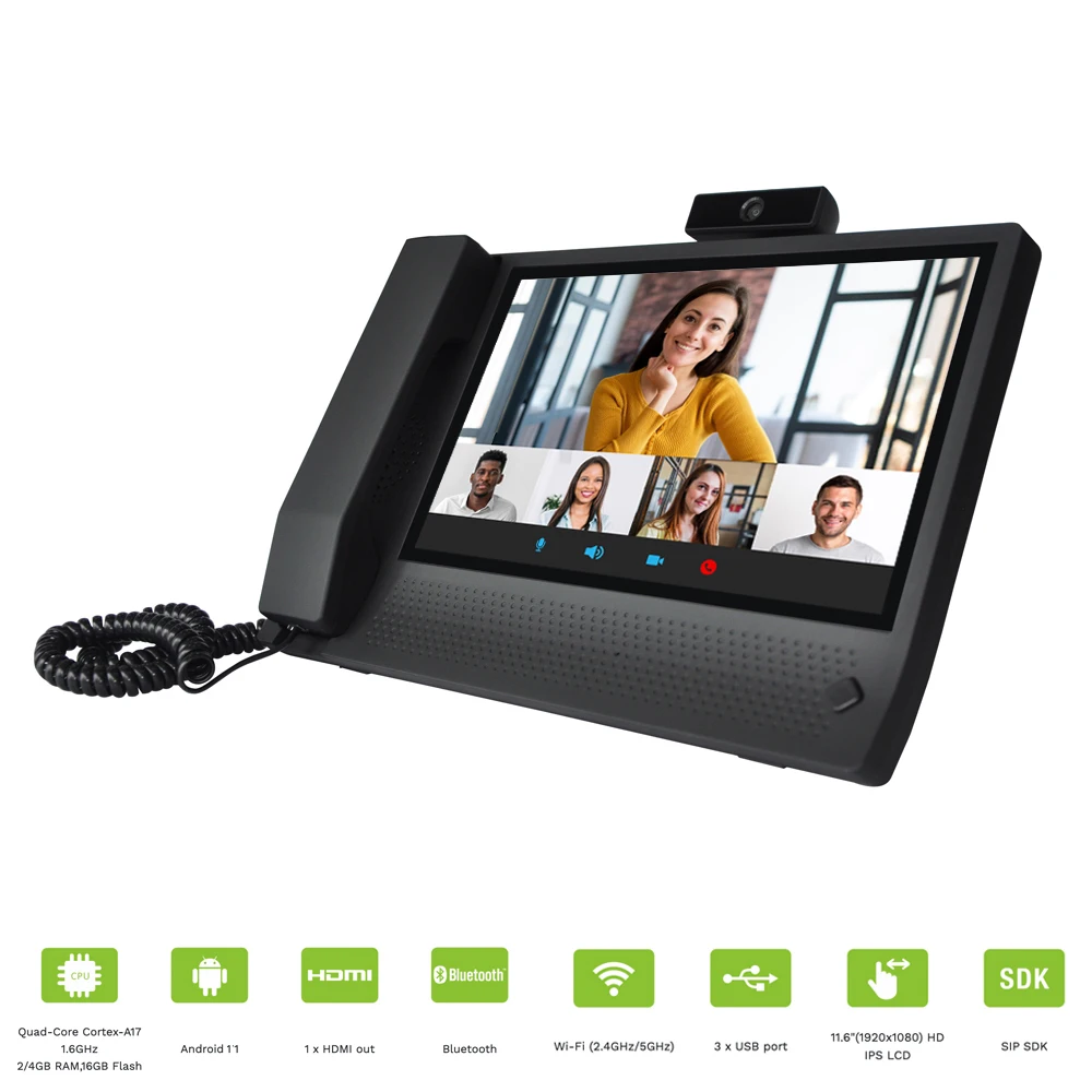 11.6 Inch Android PoE Video Phone, Desktop Phone with IPS Touch Screen, Business VoIP SIP Phone Support Zoom Teams RingCentral